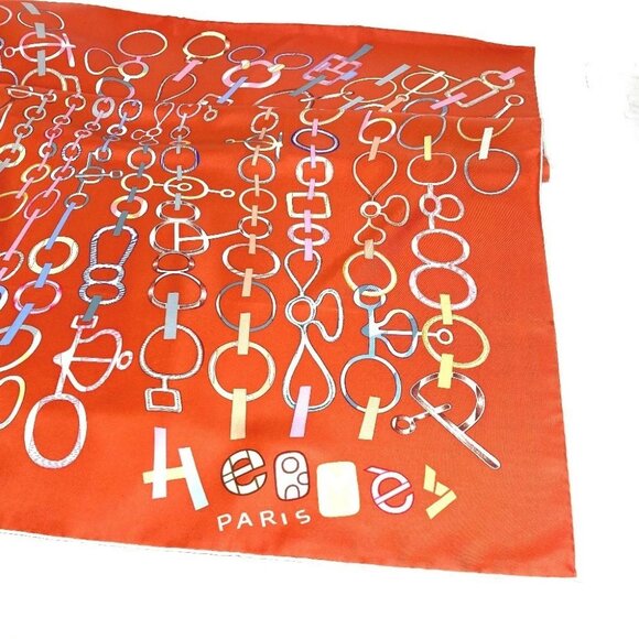 HERMES Carre90 Carre 90 DO RE BOUCLES Scarf silk Orange Unused - Picture 9 of 16
